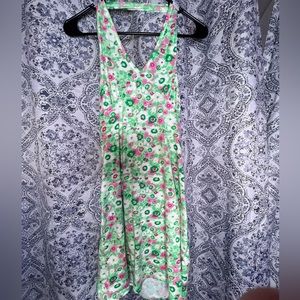 GREEN FLOWER HALTER DRESS